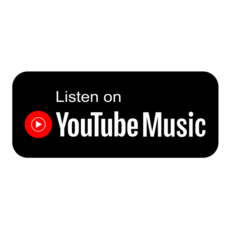 Schaltfläche mit dem Text "Listen on YouTube Music" und dem YouTube-Logo.